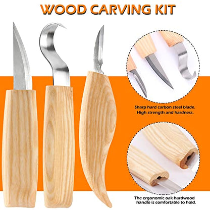 Wood Whittling Kit 6PCS Professional and High Performance Stainless Steel Tools Set for Beginner Carving for Adults and Kids Beginners Wood Carving - WoodArtSupply