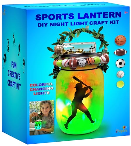 Make Your Own Sports Night Light Lantern Jar Arts & Crafts For Boys And Girls, Football, Soccer, Basketball, Tennis & Baseball Gifts For Kids, DIY 2Pepers
