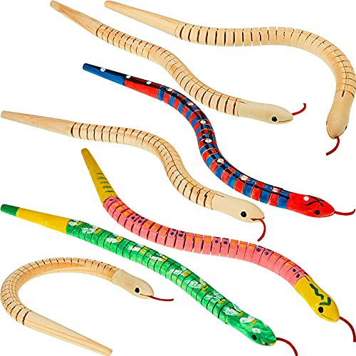 BBTO 20 Pieces Wooden Snake Unfinished Wooden Wiggly Snake Jointed Flexible Wooden Snake with 12 Colors Acrylic Craft Paint and Paint Brush for Arts - WoodArtSupply