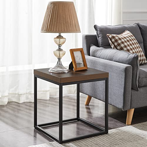 CENSI Walnut End Table | Side Table | Coffee Table | Nightstand, Modern Industrial Square Metal and Extra Thick Wood Tabletop (Dark Walnut) - WoodArtSupply