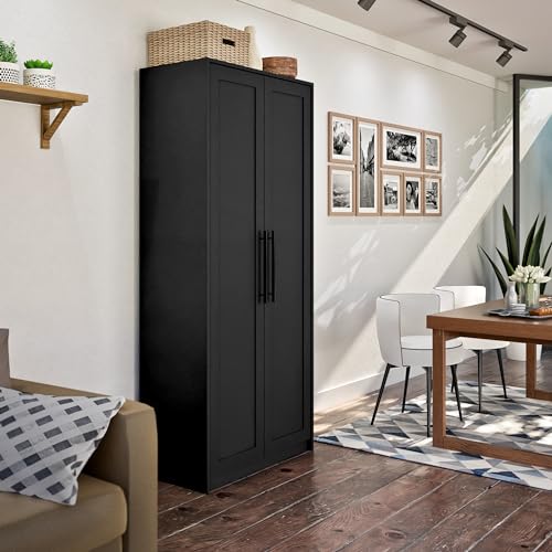 Prepac Elite Premium Home Doors, Storage, Bathroom, Pantry Cabinet with 5 Shelves, 16" D x 32" W x 72" H, Black