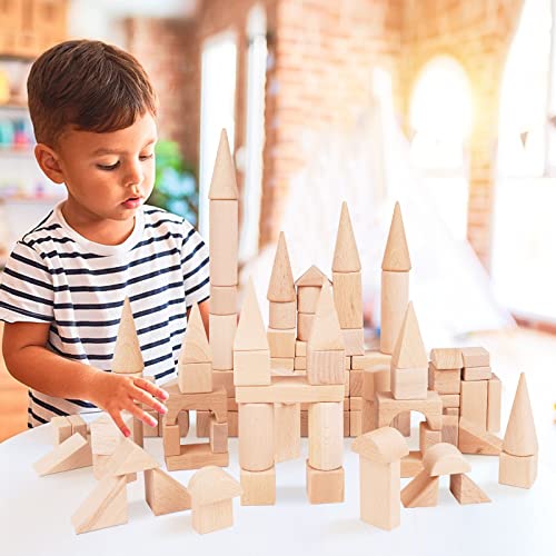 GenJuw 100Pcs Wooden Building Blocks Set- Wood Stacker Stacking Blocks Game Toys for Toddlers, Multiple Shapes, Toddles Blocks- Baby Wooden Blocks - WoodArtSupply