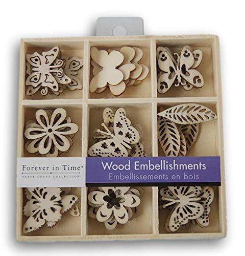 Mini Laser Cuts Wood Shape - Spring Flowers and Butterflies - 45 Pieces - 1'' Across - WoodArtSupply