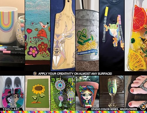 28 Wildflower Colors Acrylic Paint Pens Studio Color Series Markers Set 0.7mm Extra Fine Tip, Rock Painting, Glass, Mugs, Wood, Metal, Canvas, DIY, TOOLI-ART