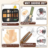 Wood Carving Kit, 23pcs Wood Carving Tool with 4PCS Wood Carving Knives & 5PCS Detail Knives 9 Basswood Blocks & Gloves & Roll Bag & Strop Block & K KERNOWO