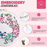 ZENSTORE 3 Sets Embroidery Kit For Beginners Adults - 3 Plastic Hoops And 3 Flowers Hand Embroidery Patterns - Needlepoint Kits For Adults - Easy The ZenStore