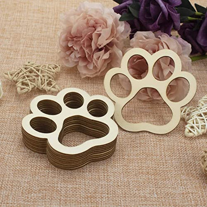 24pcs Dog Paw Wood DIY Crafts Cutouts Wooden Cat Claw Shaped Ornaments Wood Slices Embellishments with Jute Twines for Dog House Pets Party