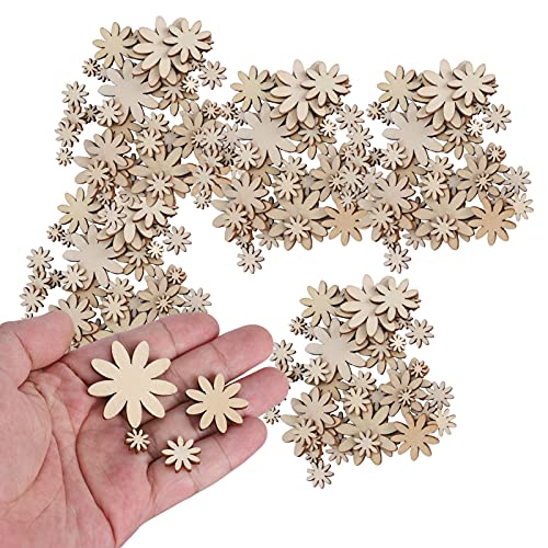 250Pcs Flower Shape Unfinished Wooden Flower Slices Wooden Flowers Wood Cutout with Mixed Sizes for Christmas Wedding Party DIY Crafts Decor - WoodArtSupply