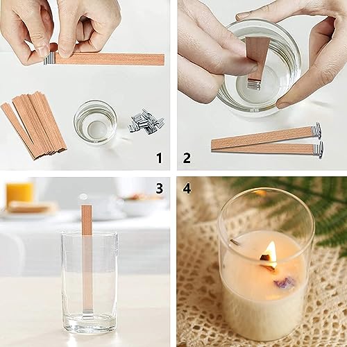 MadMedic 100 PCS Candle Wick 0.75 x 5.12 inch Natural Wooden Wicks for Candle Making, Candle DIY Wick Smokeless Wood Wicks with Candle Wick Holders MadMedic