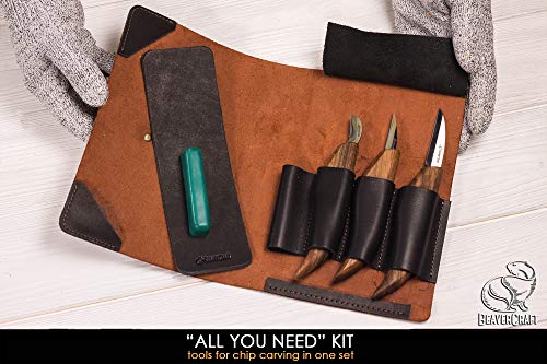 BeaverCraft Wood Carving Kit Deluxe Whittling Knives Set & Leather Strop for Carving Knife S15X Wood Carving Knives Set, Tools & Knife Strop with BeaverCraft