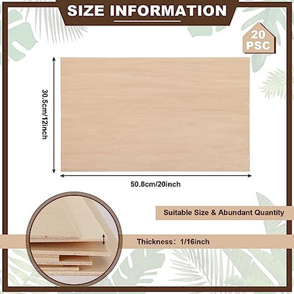 Sasylvia 20 Sheets Balsa Wood Sheets Basswood Sheets for Crafts Plywood Sheets Unfinished Wooden Boards Rectangular Wood Planks for DIY Models - WoodArtSupply