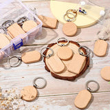24 Pcs Wooden Keychain Blanks Wood Engraving Blanks Key Chain Unfinished Rectangle Oval Round Wood Key Tag with Plastic Storage Container for DIY Fumete