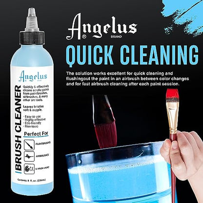 Angelus Airbrush Cleaner, 8 Ounce- Cleaning Solution for Airbrush Sprayers, Paint Brushes, Artist Tools - Made in USA - WoodArtSupply