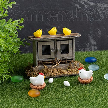 Framendino, 10 Pack Mini Wooden Family Chicken Coop Egg Chicken Nest Hen Ornament Fairy Garden Decor - WoodArtSupply