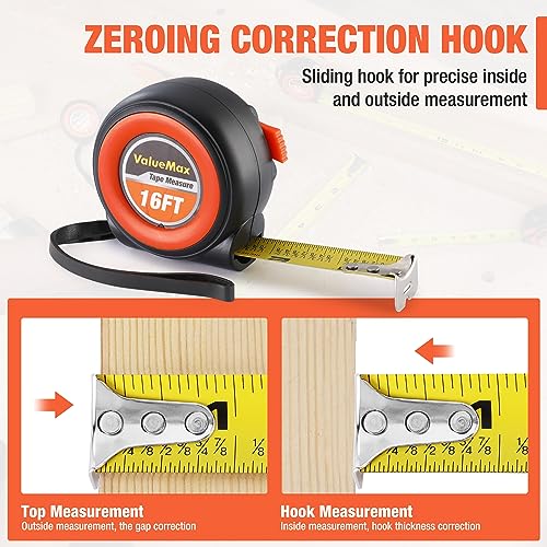 ValueMax Tape Measure 16FT, 6 Pack Tape Measure Retractable, Easy Read Measuring Tape, Auto-Lock Measurement Tape for Construction, Contractor, ValueMax