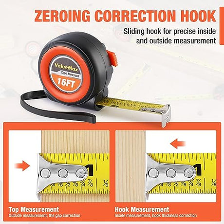 ValueMax Tape Measure 16FT, 6 Pack Tape Measure Retractable, Easy Read Measuring Tape, Auto-Lock Measurement Tape for Construction, Contractor, ValueMax