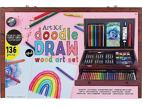 Art 101 Doodle and Draw Art Set, Assorted Colors, 136 Pieces (53136) - WoodArtSupply