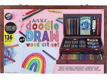 Art 101 Doodle and Draw Art Set, Assorted Colors, 136 Pieces (53136) - WoodArtSupply