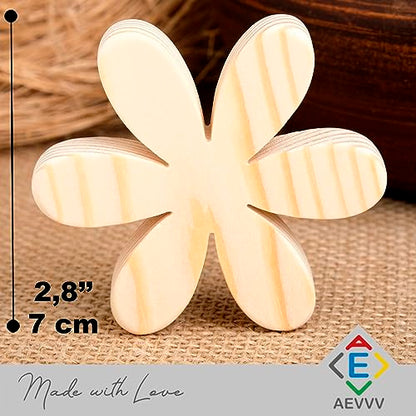 Wooden Craft DIY Kit - 10 Unpainted Wooden Flower Blanks with 6 Petals - Home Decor, Desk Decorations - Handmade Wooden Flower Blanks - Unfinished