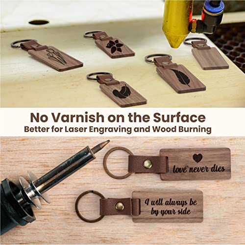 Auihiay 25 Pieces Leather Wood Keychain Blank, Wooden Keychain Blanks with Leather Strap, Unfinished Wooden Keychains for Laser Engraving, DIY