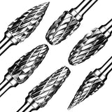 Carbide Burr Set, Die Grinder Bits, 10 PCS 1/8" Shank Double Cut Tungsten Carbide Rotary Burrs Set Compatible with Dremel Bits for Metal Wood Carving Semderm