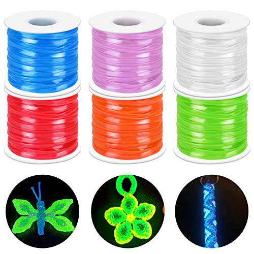 Lanyard String Kit, Cridoz 6Pack Glow in Dark Plastic Lacing Cord Gimp String Lanyard Weaving Kit for Boondoggle, Bracelets, Keychains, Crafts cridoz