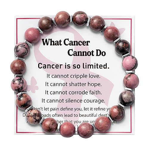 WATINC Breast Cancer Awareness Bracelets Gifts for Women, Breast Survivor Care Present Bracelet with Wish Card, Red Natural Beads Motivational WATINC