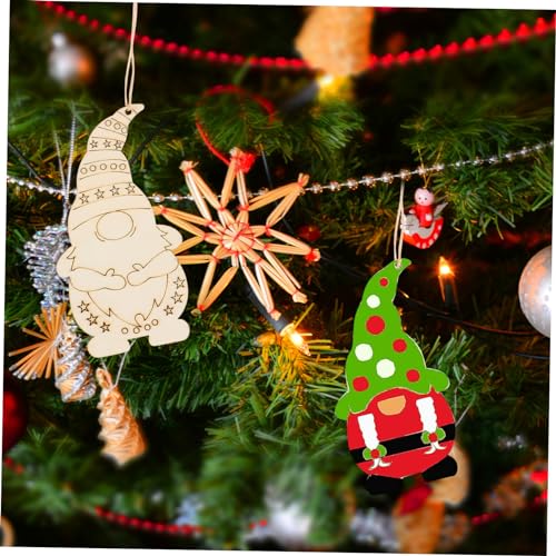 VOSAREA 40pcs Dwarf Wood Chips Wood Gnome Hanging Ornament Unfinished Wooden Gnomes Unfinished Wood Gnome Xmas Wood Cutouts Unfinished Wood Cutouts VOSAREA