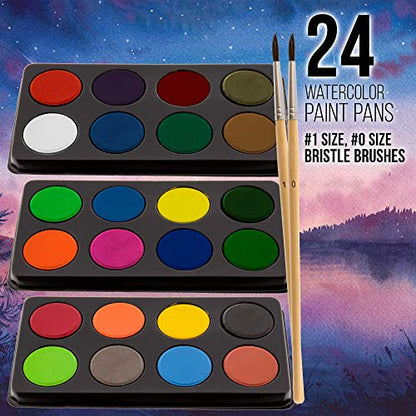 U.S. Art Supply 143-Piece Mega Wood Box Art Painting, Sketching and Drawing Set in Storage Case - 24 Watercolor Paint Colors, 24 Oil Pastels, 24