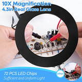 10X Magnifying Glass Lamp, Adjustable Swing Arm 72 LEDs Real Glass Lens Magnifier Light,3 Color Modes 10 Stepless Dimmable,Perfect for Daily Baoomalongly