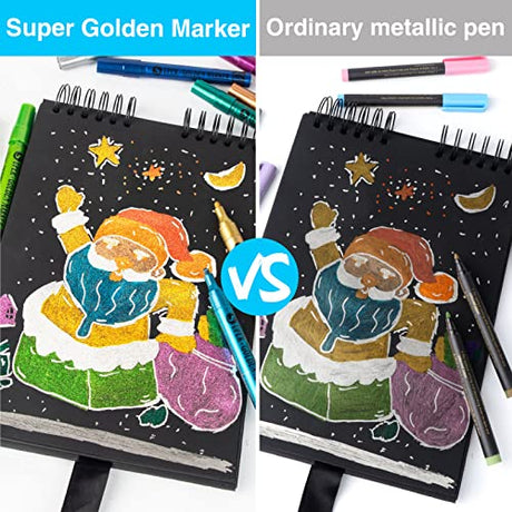 Acrylic Paint Markers - Sparkle Metallic Art Glitter Pens for Scrapbook Supplies, Black Paper, Rock Painting, Ceramic, Glass, Wood, Fabric, Canvas, SAKEYR