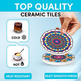 Hula Home Color Your Own Coaster Mandalas w/Markers | 8 Absorbent Ceramic Tiles w/Cork Base | Gift Arts and Crafts DIY Kit for Adults, Hobby, Teens, Hula Home