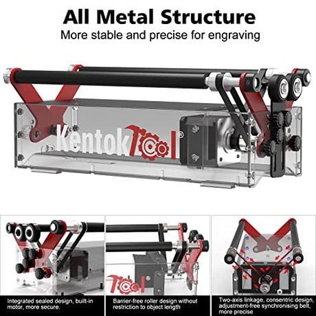 KENTOKTOOL ARot2 Rotary Roller for Laser Engraver, 360°Y-axis Roller with 8 Adjustment Diameters for 6 to 200mm Cylinders, Cups, Pens, Compatible KENTOKTOOL