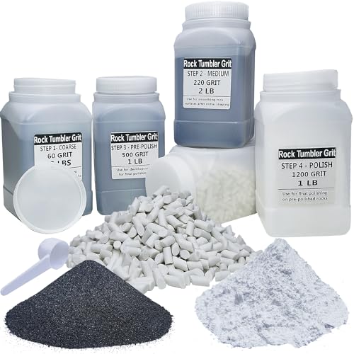 8 LBS Large Weight Rock Tumbler Grit Kit and Ceramic Tumbling Filler Media -Coarse/Medium Grit/Pre-Polished/Final Polish, Works with Any Rock - WoodArtSupply