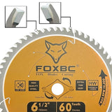 FOXBC 6-1/2 inch Circular Saw Blade Ultra Fine Finish 60-Tooth for Wood Cutting, Thin-Kerf with 5/8" Arbor FOXBC