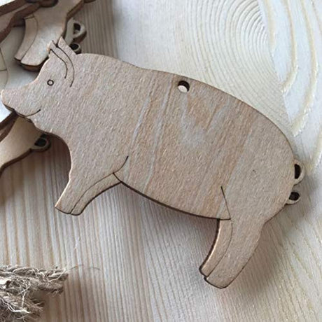 Amosfun 10pcs Pig Shape Wood Pig Wooden Cutout Shape Blank Wood Gift Tags Blank Wooden Hang Label Tags Unfinished Wood Tags for Wine Wood Name Tags, Amosfun
