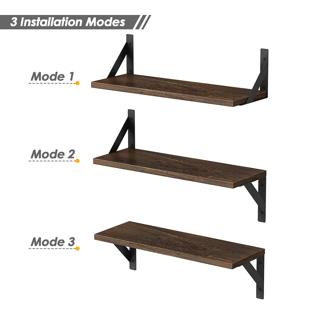 Rustic Brown Wall-Mounted Floating Shelves Set of 3 - 17 Inch Natural Wood Decor Storage for Any Room Forbena