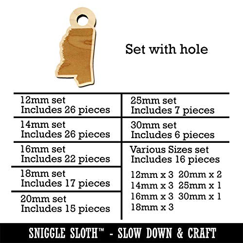 Mississippi State Silhouette Mini Wood Shape Charms Jewelry DIY Craft - 18mm (17pcs) - with Hole Sniggle Sloth