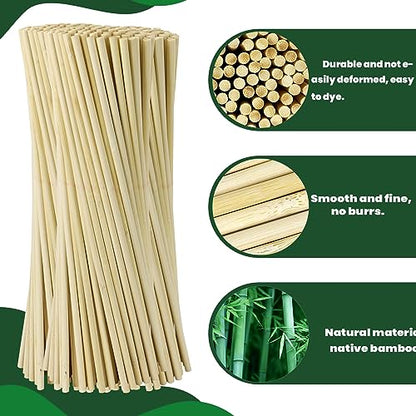 DLOnline 150Pcs Wooden Dowel Rods Wood Sticks - 1/4 x 12 Inch Unfinished Bamboo Sticks Precut Dowels for Crafts and DIY - WoodArtSupply