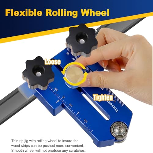 TRAVEANT Thin Rip Jig, Table Saw Jig Guide for Repeat Narrow Strip Cuts Works with Table Saw Router Table Band Saw - Extended Version (Klein Blue) Traveant