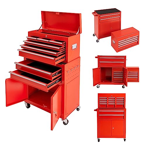 WAYTRIM 8-Drawer Rolling Tool Chest, Tool Storage Cabinet, Detachable Organizer Combo, Side Hooks & Drawer Liners, w/Wheels Lock & Key, Tool Storage - WoodArtSupply