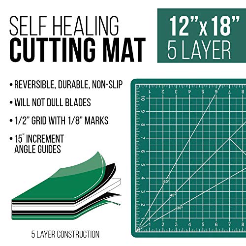 US Art Supply 12" x 18" Green/Black Professional Self Healing 5-Ply Double Sided Durable Non-Slip Cutting Mat Great for Scrapbooking, Quilting, U.S. Art Supply