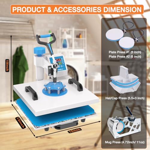 HORGELU 5 in 1 Heat Press Machine 15x15 Inch Heat Transfer Machine 360-Degree Swing Away Multifunction Digital Sublimation Combo Heat Press for T - WoodArtSupply