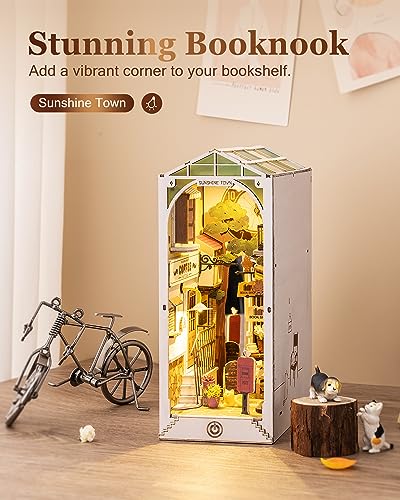 Rolife DIY Book Nook Kit 3D Wooden Puzzle, Bookshelf Indert Decor with LED DIY Bookend Diorama Dollhouse Kit Crafts Hobbies Gifts for Adults/Teens - WoodArtSupply