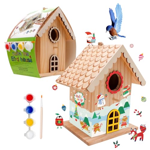 DIY Wooden Birdhouse Painting Kit for Kids, Bird House to Paint Set,Wood Arts and Crafts for Children,Ages 3-12 Build Your Own Bird Houses goldentime