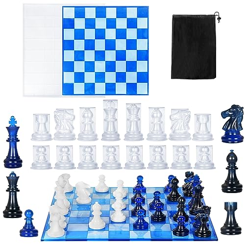 Extra-Large Size Chess Mold for Resin Casting, Upgrade Chess Resin Mold Full Size 3D Set, 16 Pieces Chess Piece & Chess Board Epoxy Resin Molds for