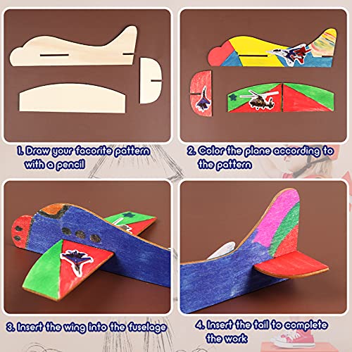 12 Pack DIY Wood Planes，Mini Airplane Paint and Decorate Wooden Airplane Craft Kits with Decorate Tools for Kids School Craft Decor Projects