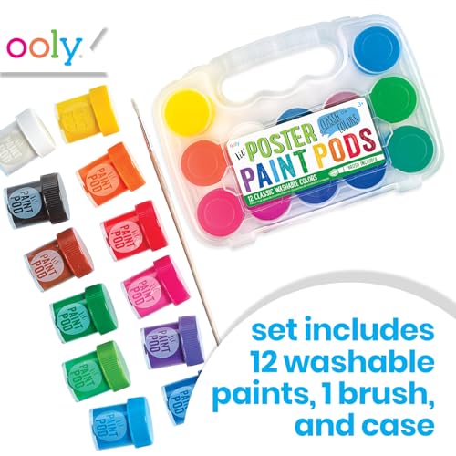 Ooly, Lil' Paint Pods, Paint Set for Kids, Posters, Arts, Crafts, Painting Supplies - Set of 12 Basic Colors, with Brush Ooly