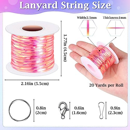 cridoz Lanyard String Kit, Boondoggle String with 25 Rolls Plastic Lacing Cord and 50Pcs Keychain Lanyard Accessories, Gimp String Lanyard Weaving