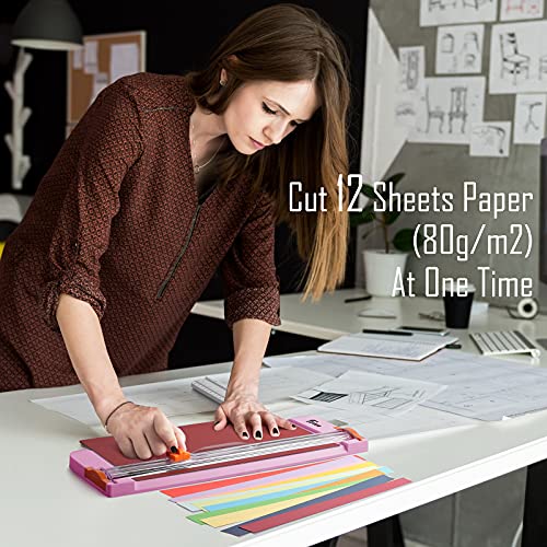 Firbon A4 Paper Cutter 12 Inch Titanium Straight Paper Trimmer with Side Ruler for Scrapbooking Craft, Paper, Coupon, Label, Cardstock(Pink) Firbon